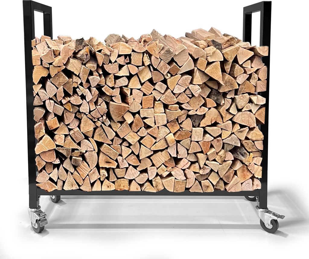 Kaminholzregal 65 x 25 x 65 cm mit Rollen verzinkt Innen und Aussen, Mobil Metall Brennholzregal Kaminholzlager Stapelhilfe Kaminholzunterstand Tra...