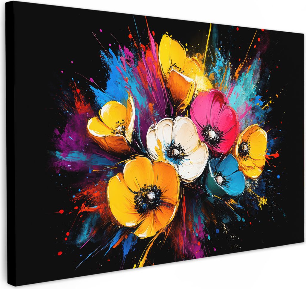 Leinwand Bilder 30x20 cm - Graffiti - Blumen, Wandbilder, Wanddeko Wohnzimmer, Bild