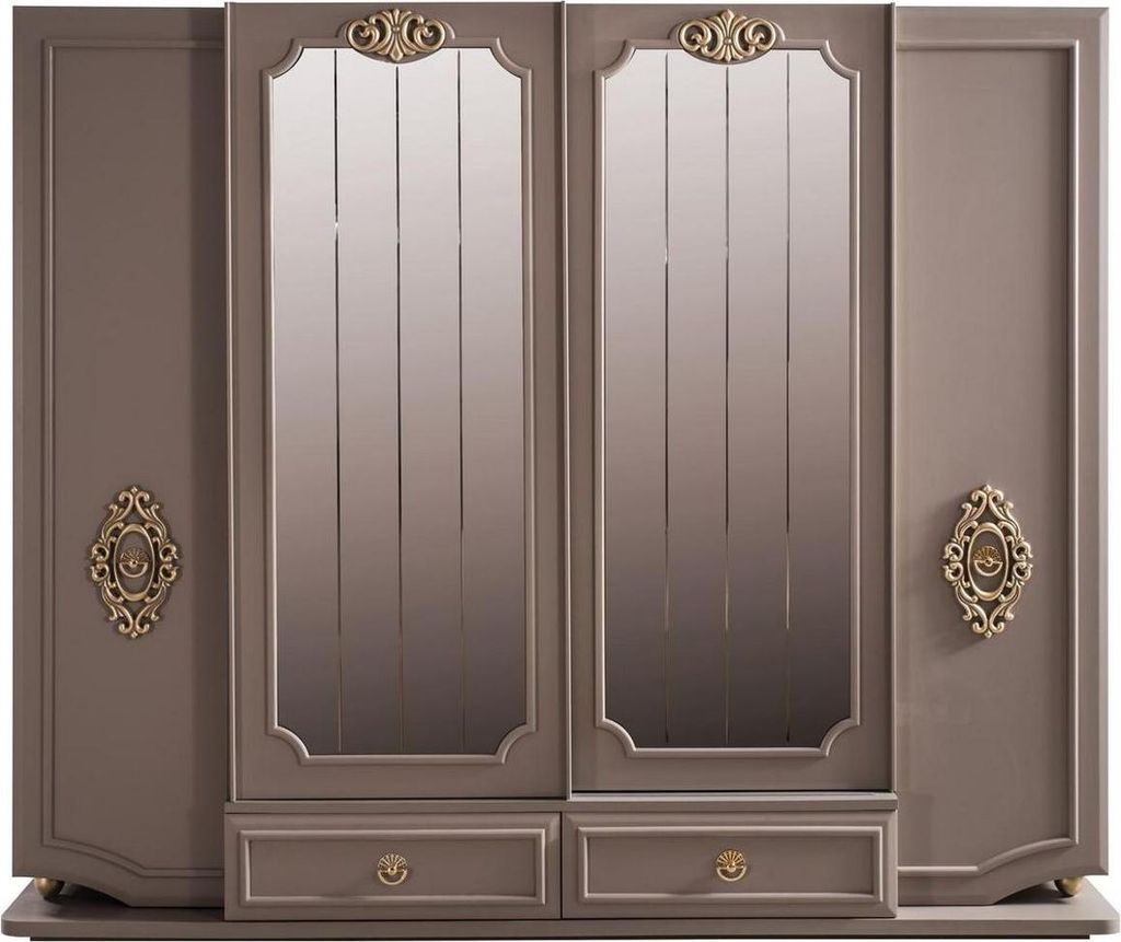 Casa Padrino Luxus Barock Schlafzimmerschrank Grau / Gold 267 x 73 x H. 223 cm - Edler Massivholz Kleiderschrank - Schlafzimmer Möbel im Barocksti...