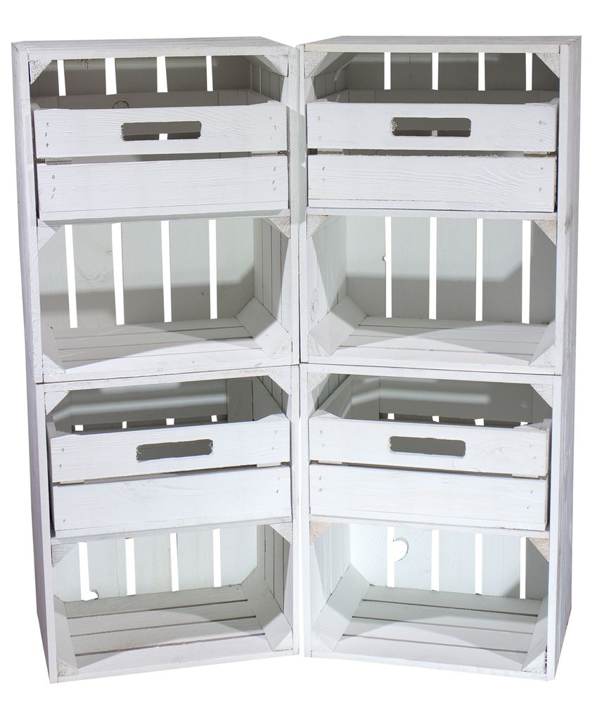 12erSet weiße Regalkiste mit Schublade quer 50cm x 40cm x 30cm Ablagekiste mittelgroß Regal Kiefernholz vintage Wooden Obstkiste/Obstkisten Weink...