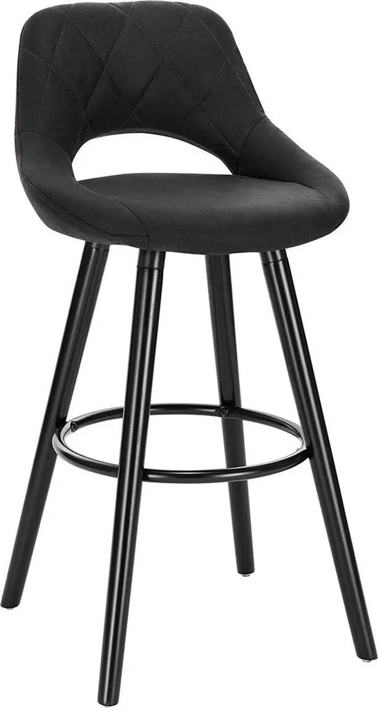 Tabouret de bar avec dossier Hilton - Assise tissu Anthracite et métal