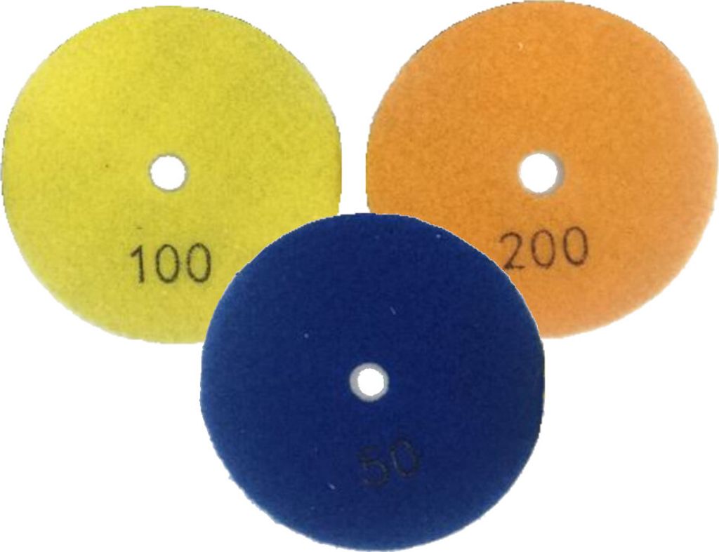 Trade-Shop SET (3-teilig): Ø100mm Nass-Trocken Diamant Schleifscheiben / Polierscheiben / Polierpads M14 - Körnung #50, #100, #200