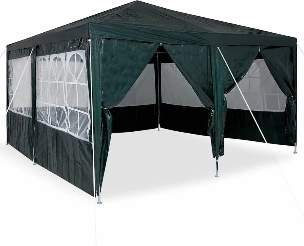 vidaXL Tenda per Feste 4x4m Verde/Bianca: Gazebo Acciaio e Poliestere