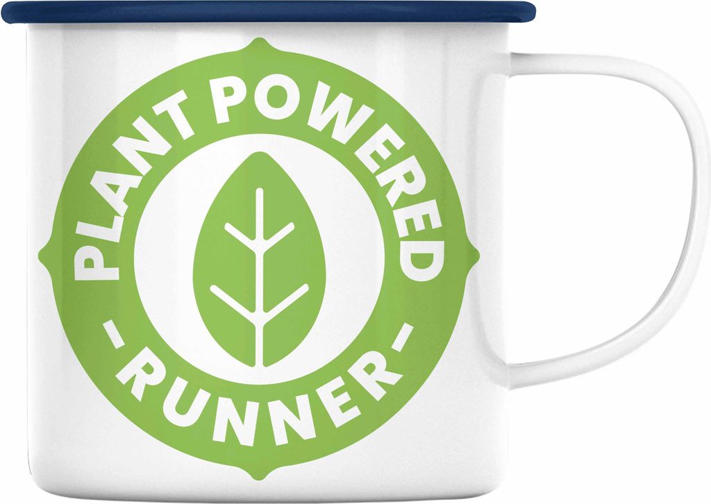 Trendation - Veganer Geschenk Lustige Emaille Tasse Vegetarier Geschenkidee Emaille Tasse Lustig für Geschenkset und Geschenkbox (Blau)
