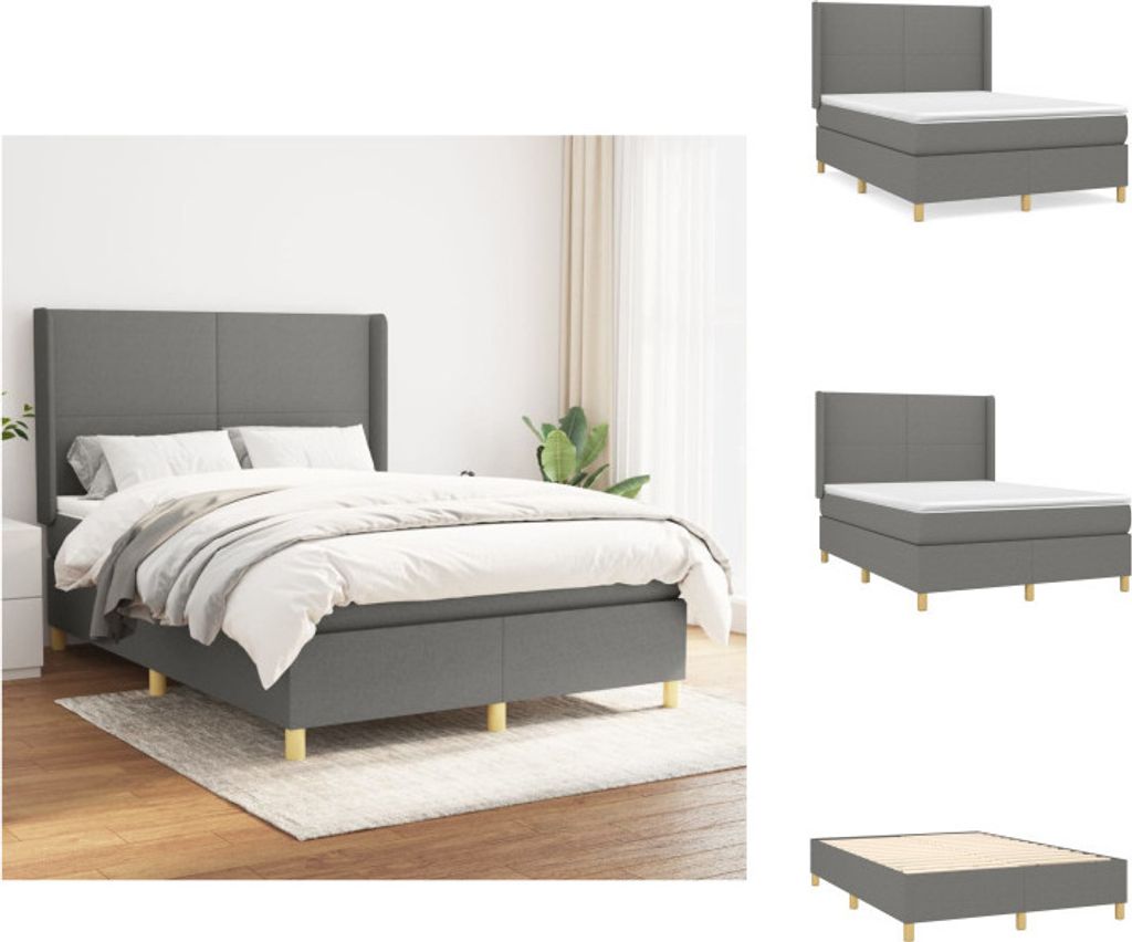 vidaXL Boxspringbett mit Matratze Dunkelgrau 140x190 cm Stoff - Betten & Bettgestelle