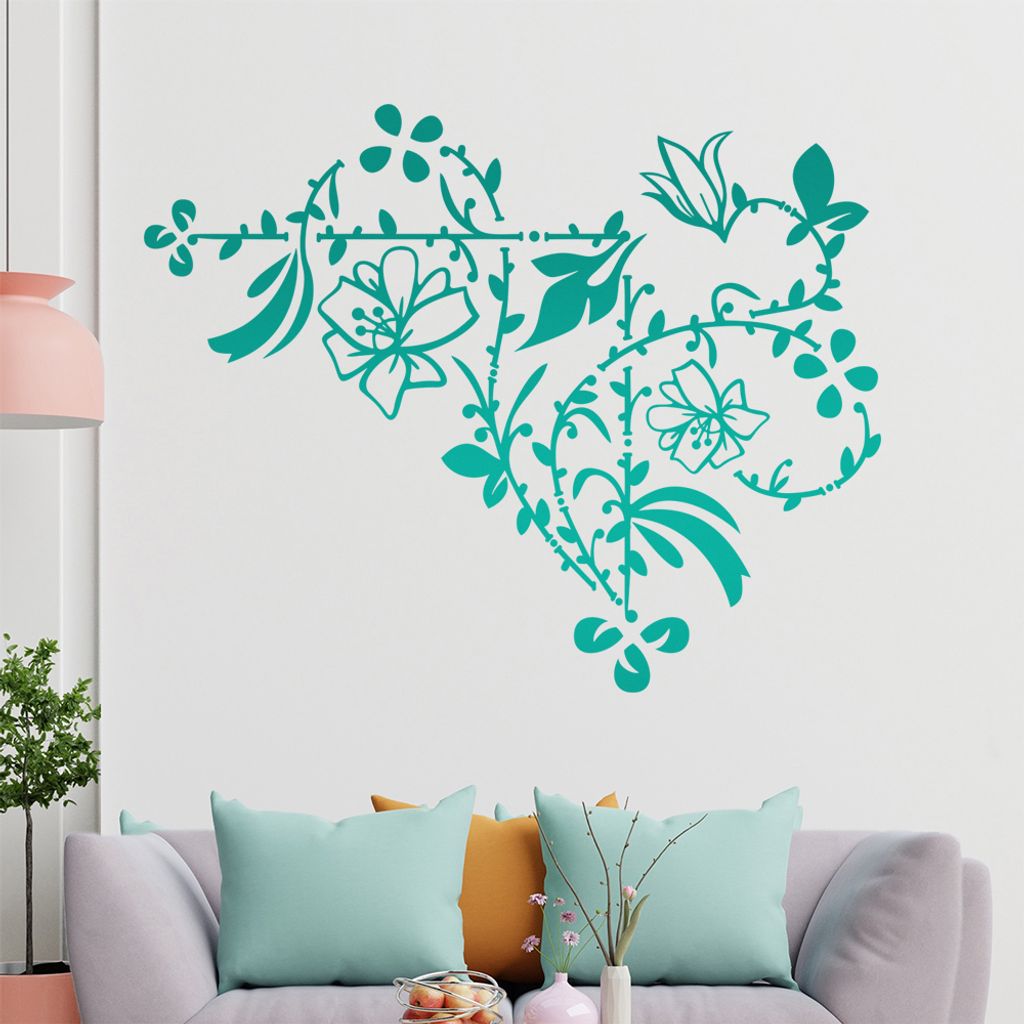 Blumenranke - Linien Wandtattoo in 6 Größen - Wandaufkleber Wall Sticker - Dekoration, Küche, Wohnzimmer, Schlafzimmer, Badezimmer