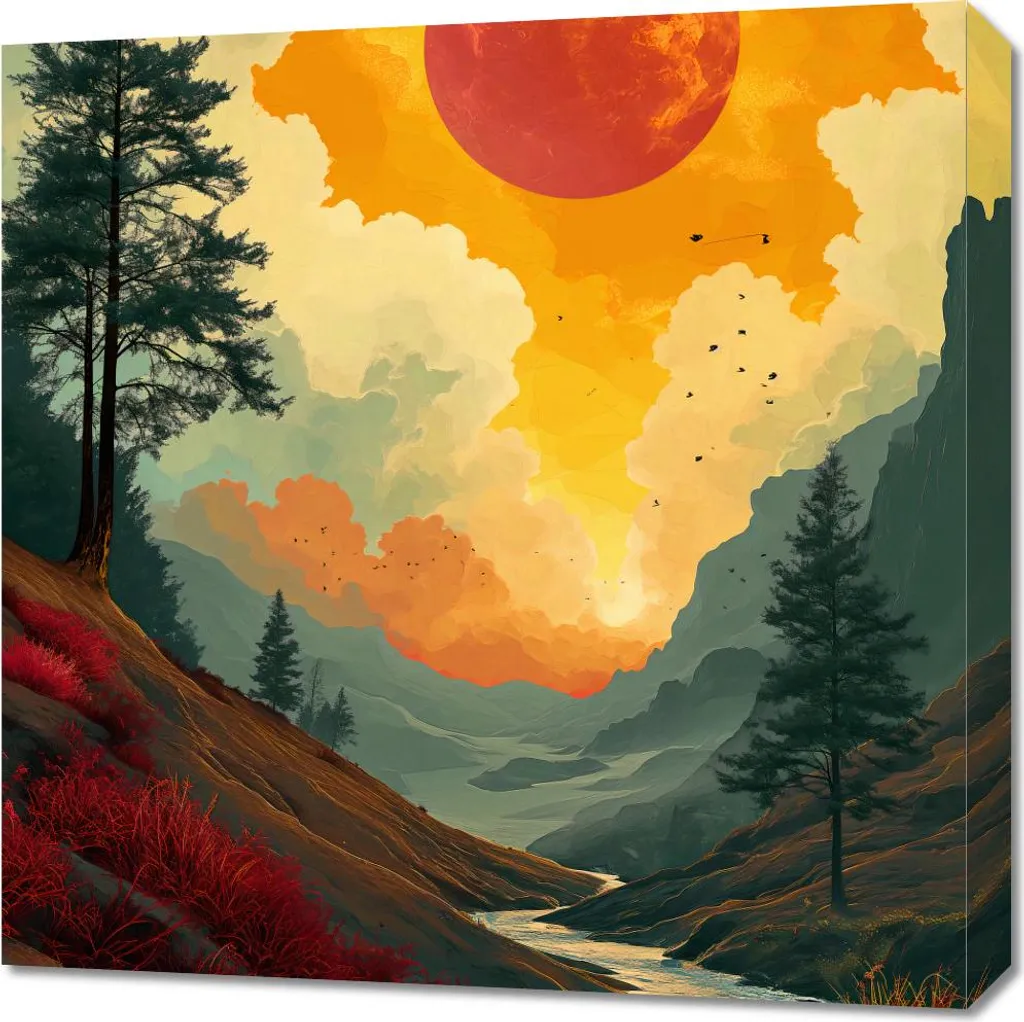 Quadro 60x60 cm Fiume Selvaggio al Tramonto - Stampa su Tela Moderna