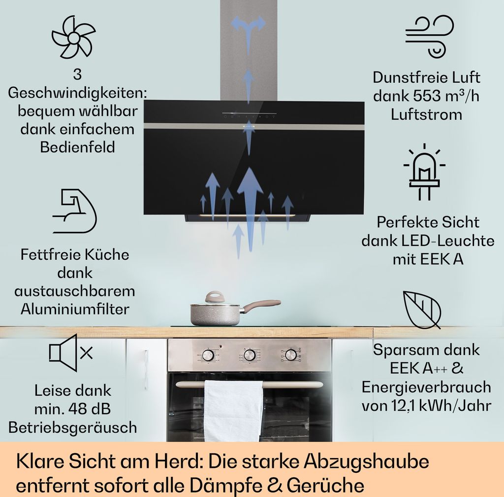Klarstein Dunstabzugshaube 90 cm Umluft/Abluft, Produktbild 2