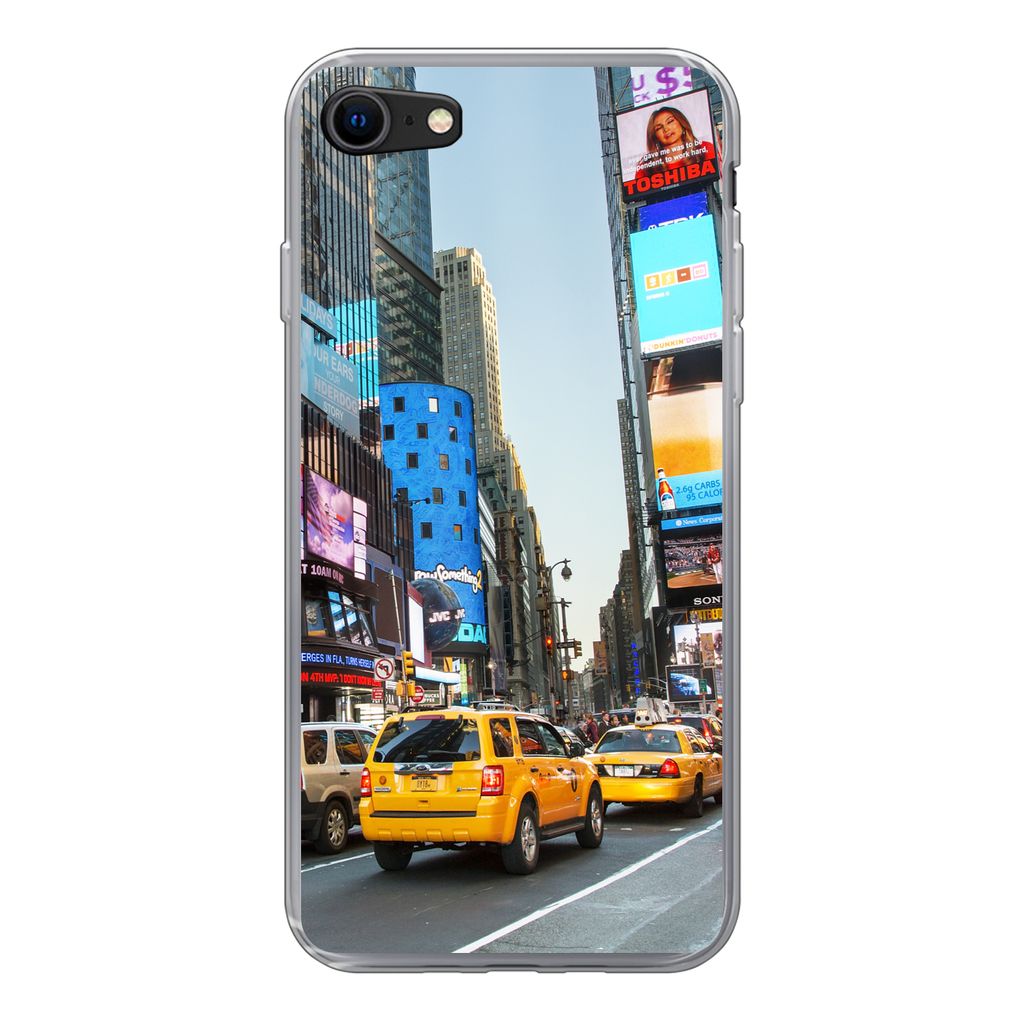 MuchoWow Handyhülle Schutzhülle Hülle für iPhone SE 2022 New York - Taxi - Gelb Silikon Softcase Handy Hülle - Schutzhülle