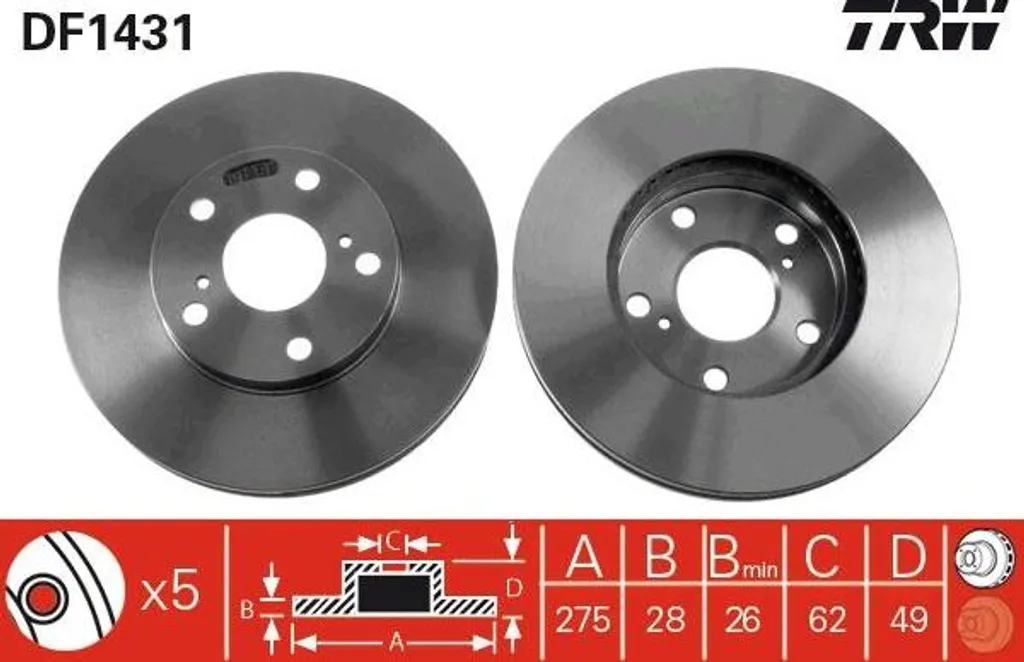 Disque de frein TRW DF1431 haute teneur en carbone pour Toyota Avensis