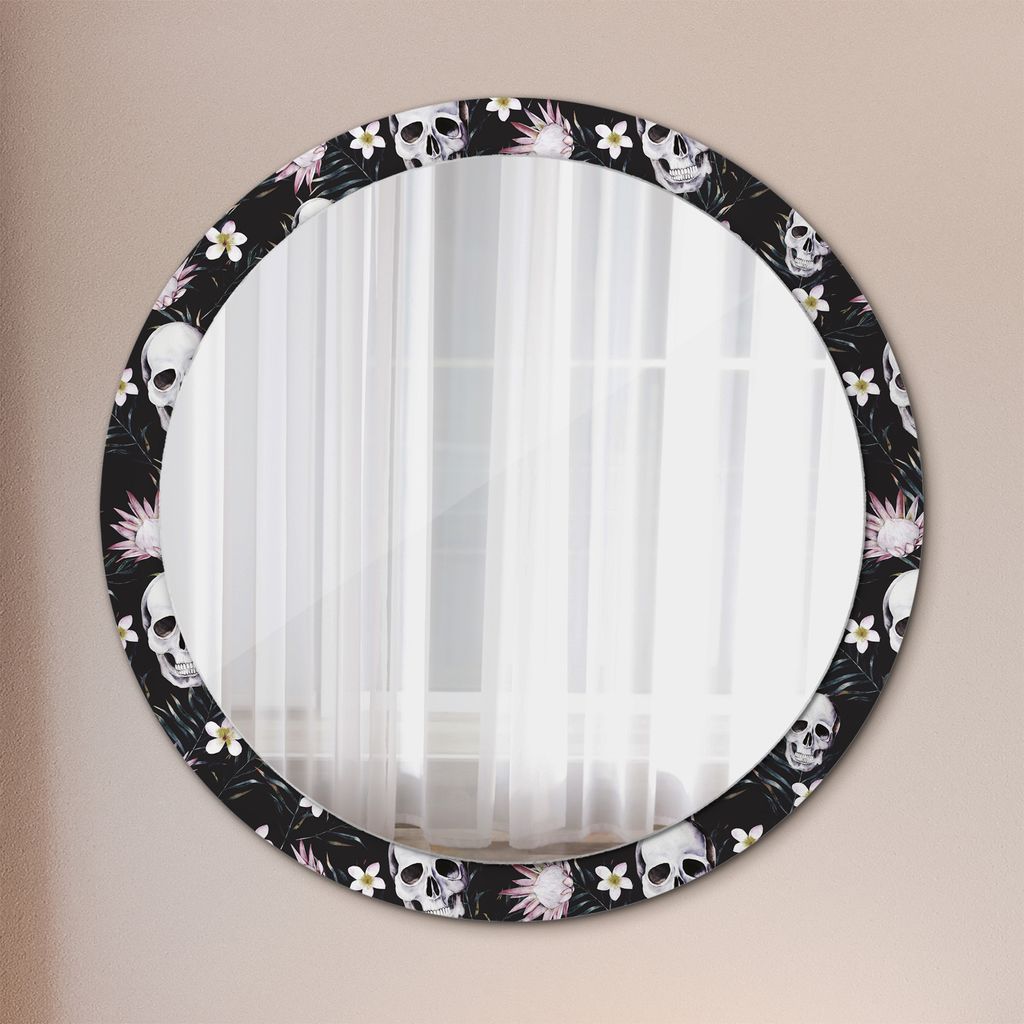 Spiegel - Mirror zum Wandspiegel Schlafzimmer – Schminkspiegel- Totenköpfe Blumen- Ø100cm