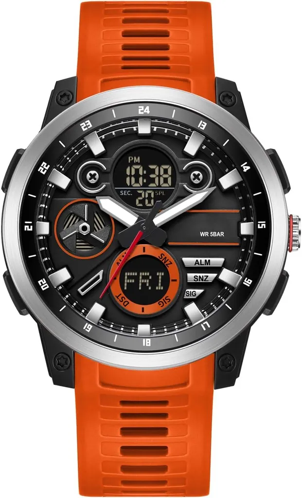 Orologio Tattico Sportivo LED 5ATM Cassa Resina Cinturino Gomma