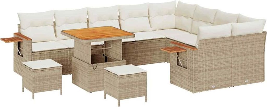 "im Sonderangebot" Garten-Sofa-Set - Balkonmöbel/Loungeset - elegantes Design - mit Kissen mit Speicher Beige Poly Rattan - 80x80x71cm - Gartensof...