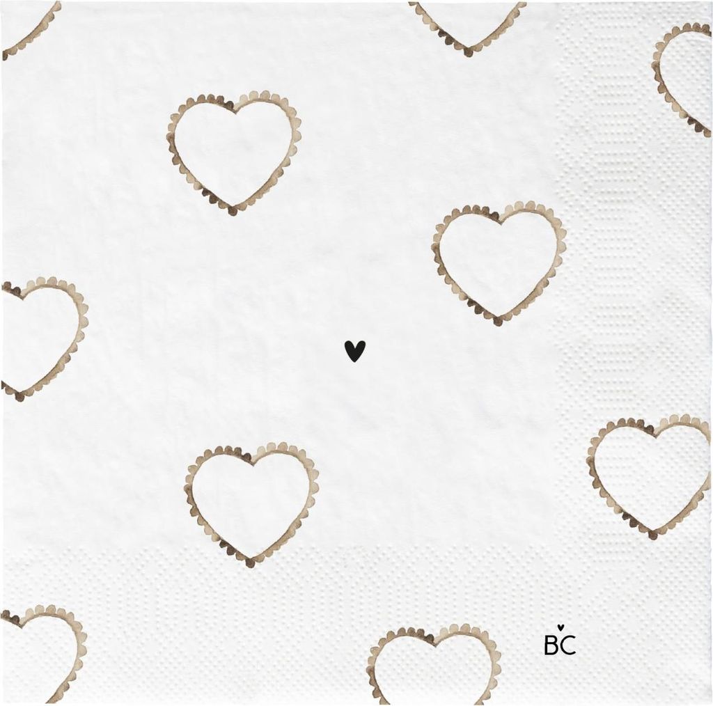 Servietten Hearts All over weiß caramel 33x33cm Bastion Collections