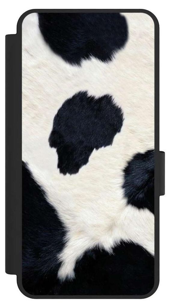 NIVOCASE Klapphülle für Samsung Galaxy S25 Edge Handyhülle aus Kunst Leder NIVOflip schwarz Animal-Look Animalprint Kuhfell