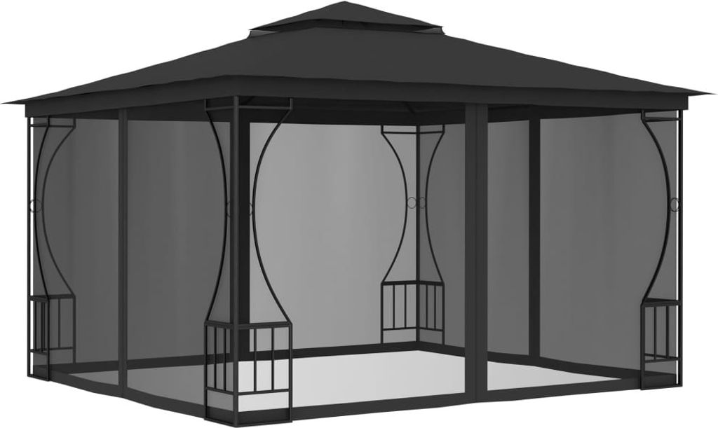 The Living Store Pavillon mit Netz 300x300x265 cm Anthrazit