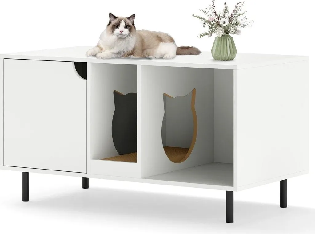Toilette cachée pour 2 chats avec couvercle et griffoir amovible XL