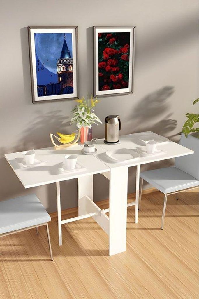 Dekornik Klaptafel Nestly, MDF, wit, 120 x 60 x 72 cm Productafbeelding 