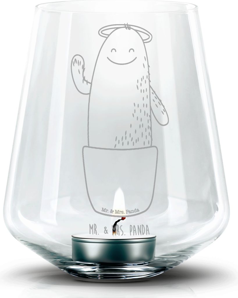 Mr. & Mrs. Panda gravur glas Kaktus Heilig - Transparent - Geschenk, Lustig, Kakteen, Teelicht, Windlicht, Schwestern, Kerzenhalter, dekolicht, Fre...