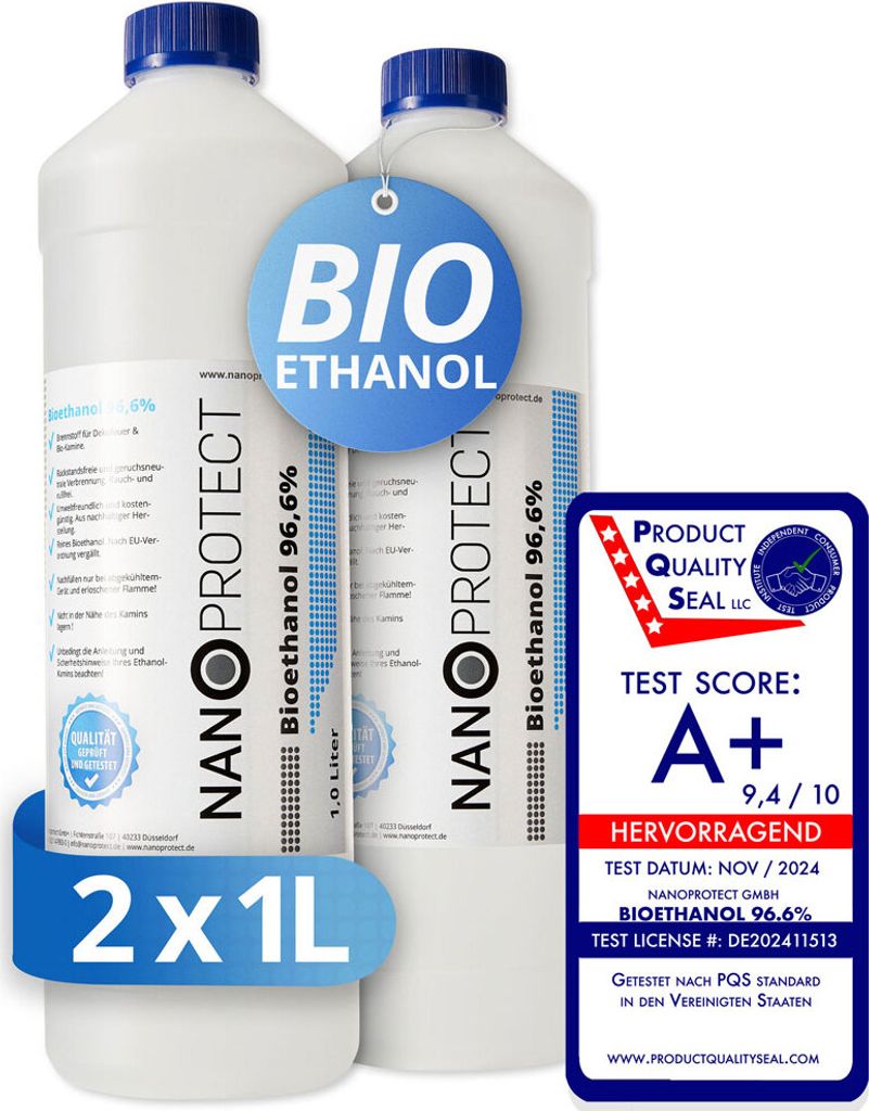 Nanoprotect Bioethanol 96,6% | 2 x 1 Liter | Flüssiger Produktbild