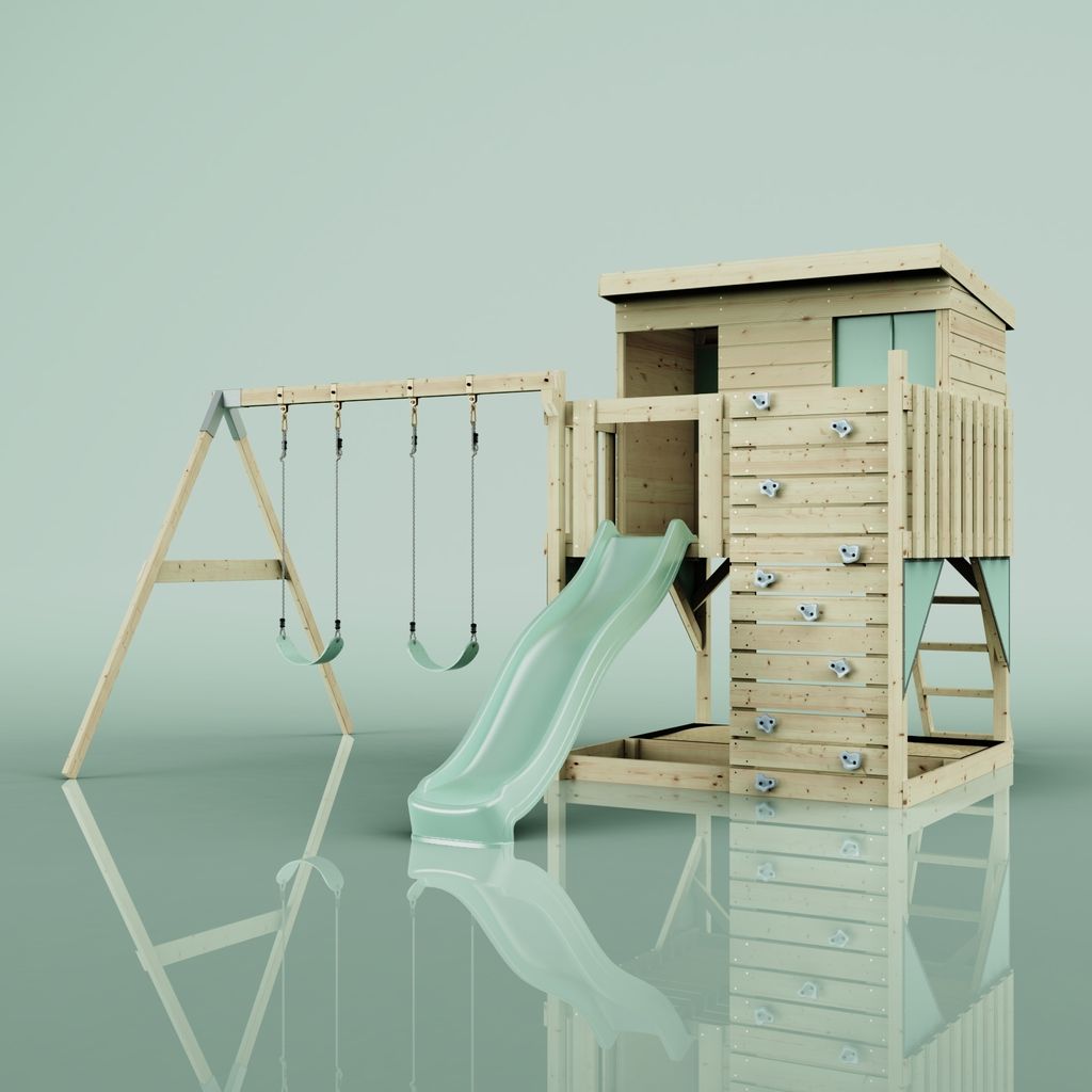 OutdoorToys Spielturm Nils aus Holz in Grün Mintgrün, mit Kinderschaukel