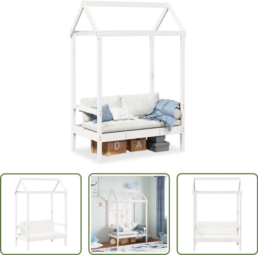 The Living Store Bank mit Dach Weiß 117,5x70x176,5 cm Massivholz Kiefer