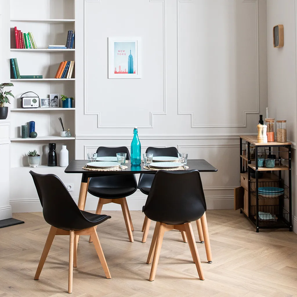 Ensemble table rectangulaire 120cm PIA et 4 chaises NORA noir intense