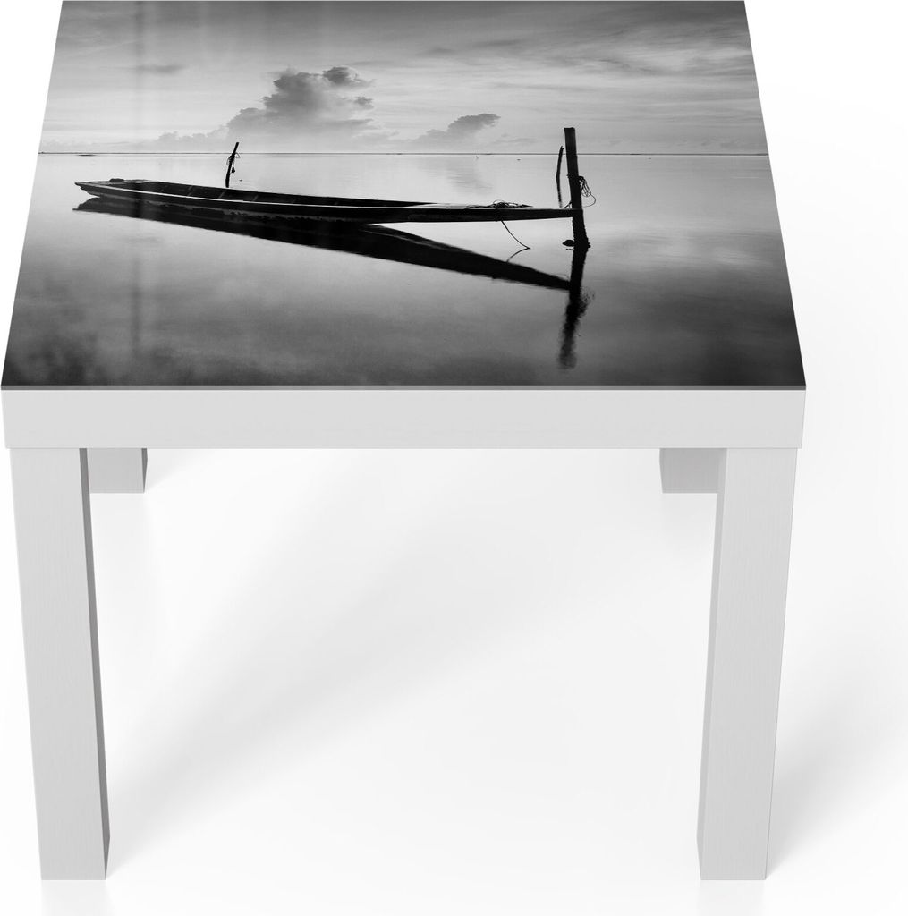 DEQORI Couchtisch 55x55 cm Weiß 'Boote auf ruhiger See' Glas Beistelltisch