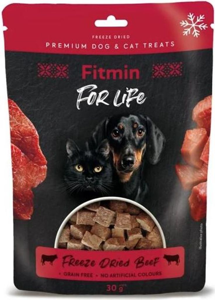 Fitmin For Life gefriergetrocknetes Rindfleisch 30g - ein Leckerbissen für Hunde und Katzen