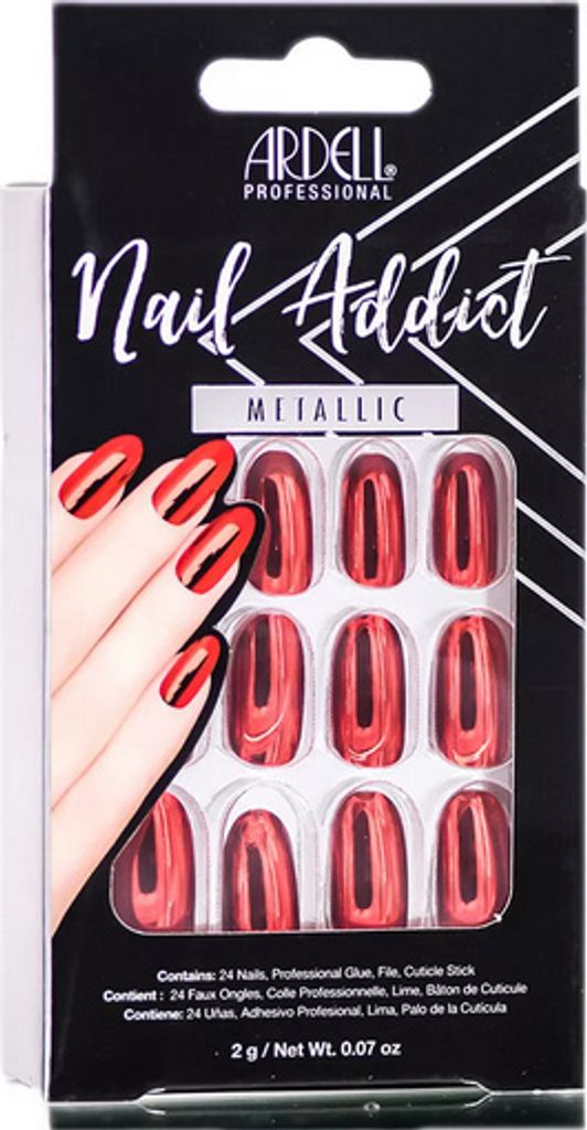 Ardell | 28 Tips - Künstliche Nägel - |Rot| - Größe L - Tips - Nagelkleber - Metallic Red - Komplettset