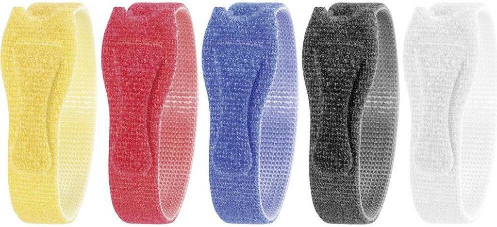 TOOLCRAFT KL12X200BC Klettkabelbinder zum Bündeln Haft- und Flauschteil (L x B) 200 mm x 12 mm Weiß, Schwarz, Blau, Rot