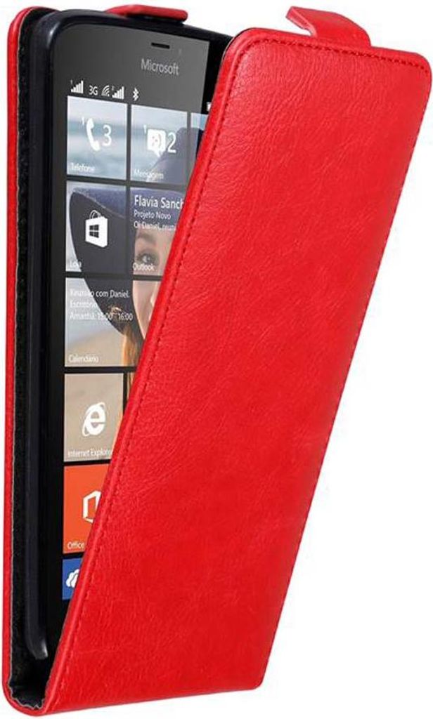 Cadorabo Hülle für Nokia Lumia 640 Schutz Hülle in Rot Flip Etui Handyhülle Case Cover