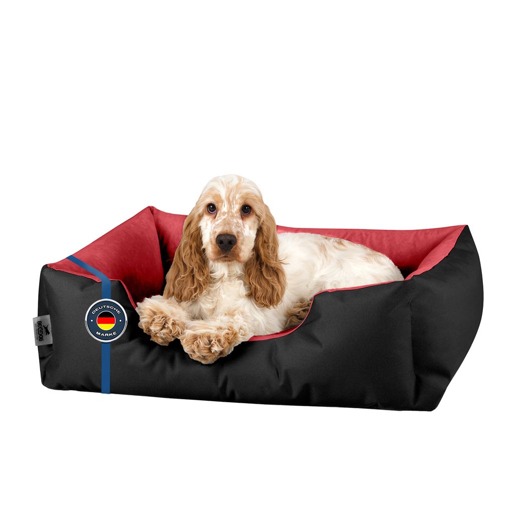 BedDog Hundebett LUPI waschbar,(M) ca. 70x55x18cm,OBSYDIAN (schwarz/rot)