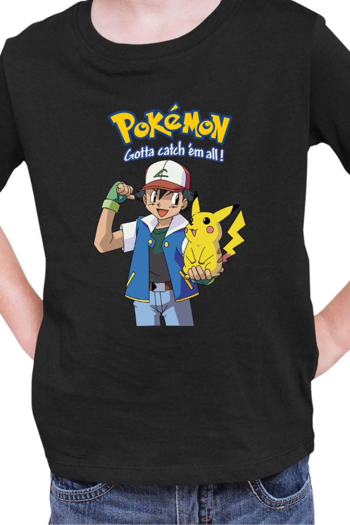 Kinder T-Shirt Japan Manga Anime Comics Pokemon 012, / Schwarz
