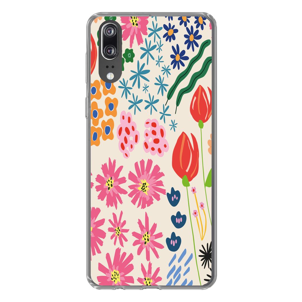 MuchoWow Handyhülle Schutzhülle Hülle für Huawei P20 Blumen - Gestaltung - Tulpe Silikon Softcase Handy Hülle - Hardcover