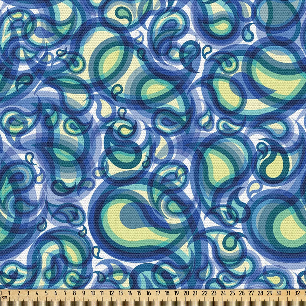 ABAKUHAUS Tissu Paisley au mètre à motif ethnique bleu vert 148x300cm