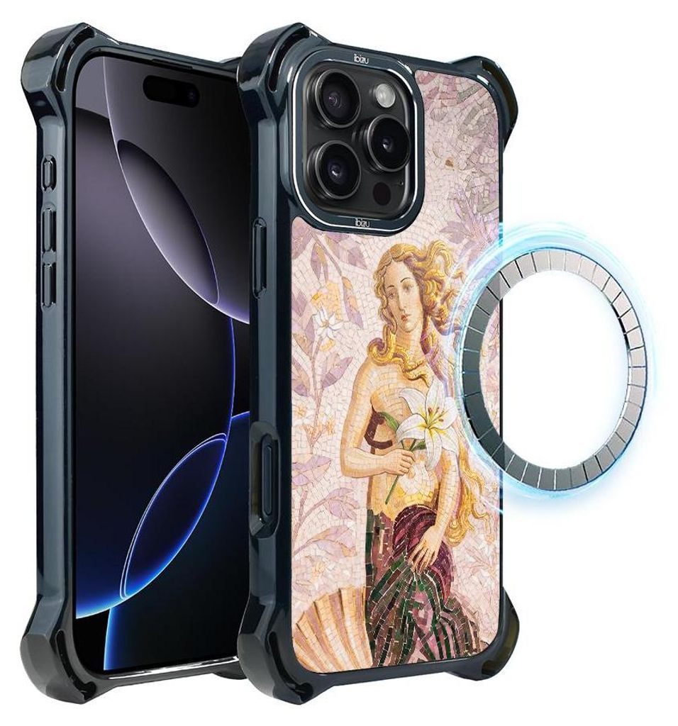 Schutzhülle für das iPhone 16 Pro Max, MagSafe-kompatibel, verstärkte Ecken, schwarz, Die Göttin der Liebe, Venus, Mosaik
