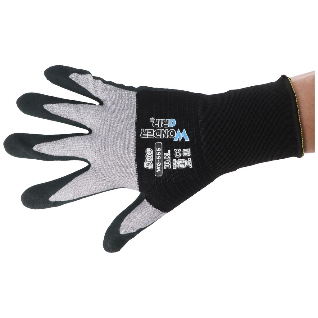 Wonder Grip WG-555 Arbeitshandschuhe Duo schwarz,grau L/9 (2er Blister)