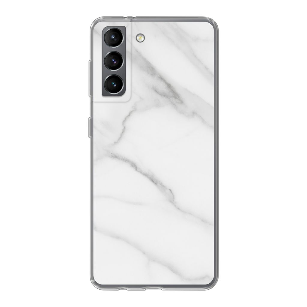 MuchoWow Handyhülle Schutzhülle Hülle für Samsung Galaxy S21 Marmor - Strukturiert - Weiß - Grau - Stein - Marmoroptik Silikon Softcase Hand...