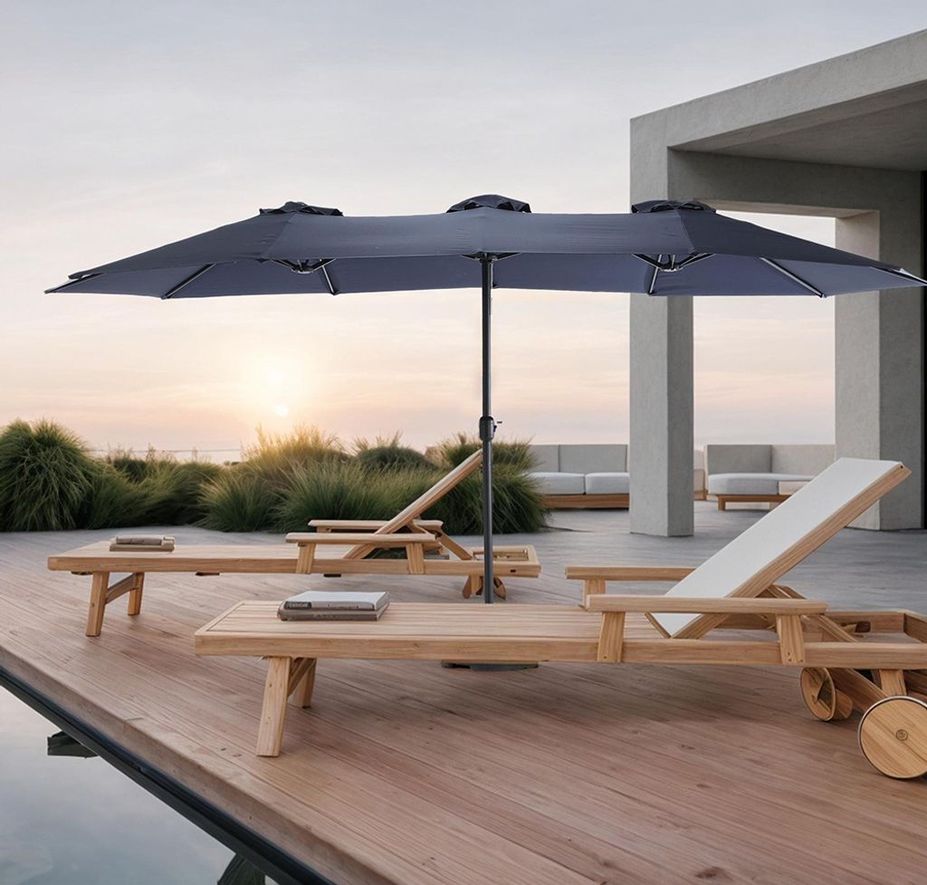 Sweiko Sonnenschirm Doppelseitiger Außenschirm Rechteckig Groß mit Kurbel,Marineblau