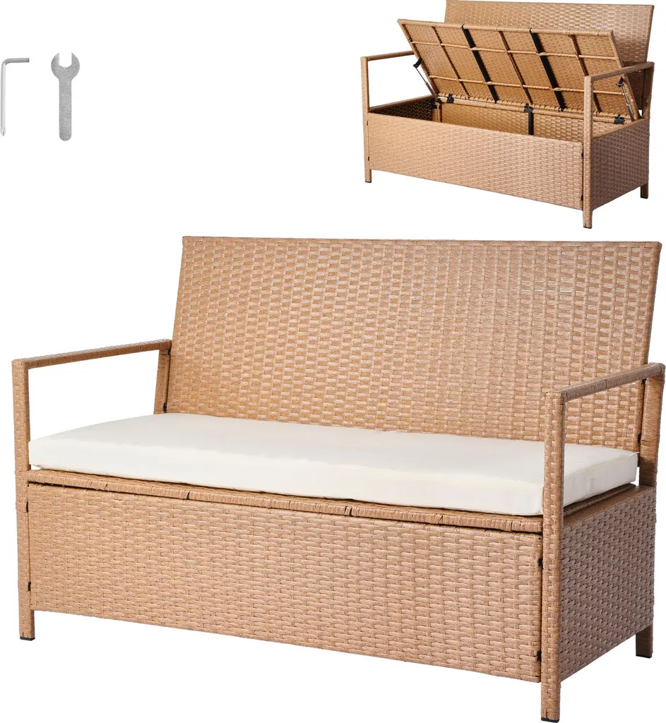 Banc de Jardin Anti-Encombrement avec Coffre Etanche en Polyrotin PE