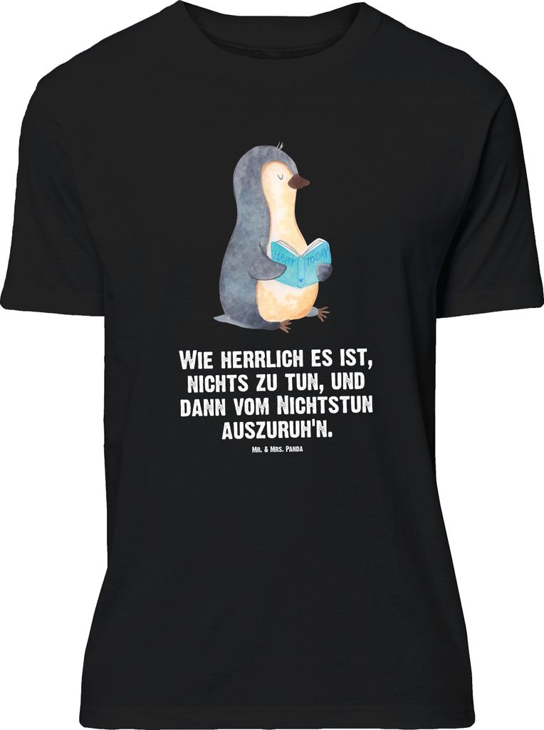 Mr. & Mrs. Panda Größe M T-Shirt Pinguin Buch - Schwarz - Geschenk, Shirt, mit Spruch, Urlaub, Tshirt, Freizeit, Herren, Ferien, Lesen