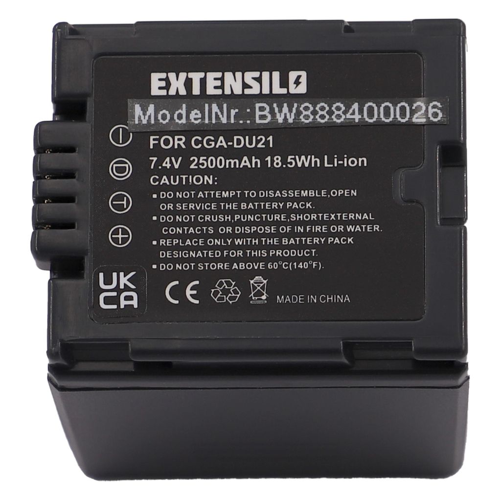 EXTENSILO 1x Akku Ersatz für Panasonic CGA-DU21, CGR-DU06, VW-VBD070 für Kamera (2500mAh, 7,4V, Li-Ion)