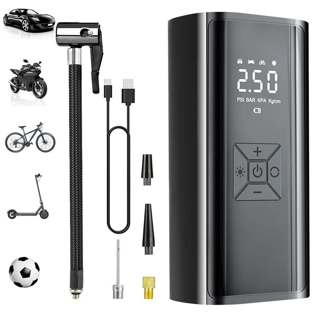 Elektrische Luftpumpe mit 6000mAh Akku, Tragbarer 150PSI Luftpumpe, elektrischer Luftkompressor mit LCD Display & LED Licht, Mini Kompressor