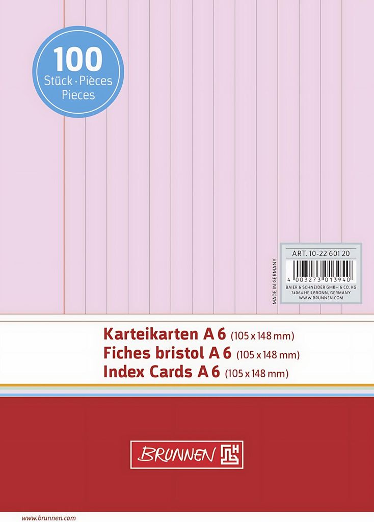 Brunnen Karteikarte DIN A6 quer liniert rot 100 St./Pack. Produktbild 