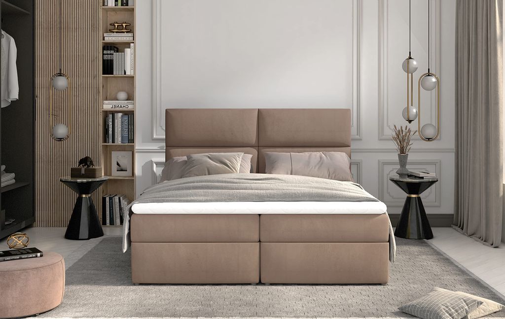 Boxspringbett Alan III Polsterbett Bett 185x200cm mit Bettkasten Gewebe Kunstleder Möbel 23 (Monolith09)
