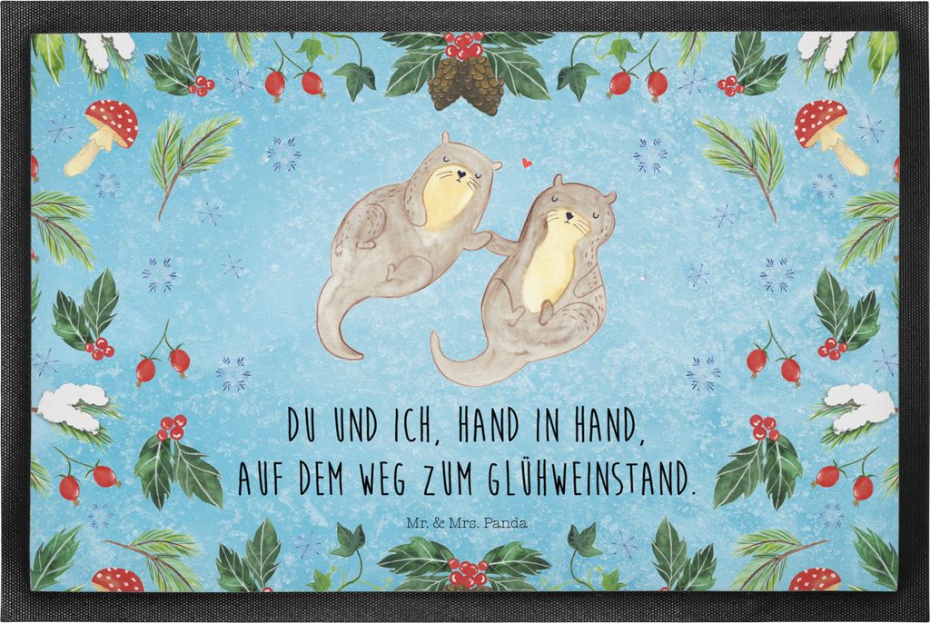 Mr. & Mrs. Panda Schmutzmatte Otter Glühweinstand 40 x 60 cm - Eisblau - Geschenk, Bodenvorleger, flurmatte, fußmatte, Schmutzfangmatte, Gummimat...