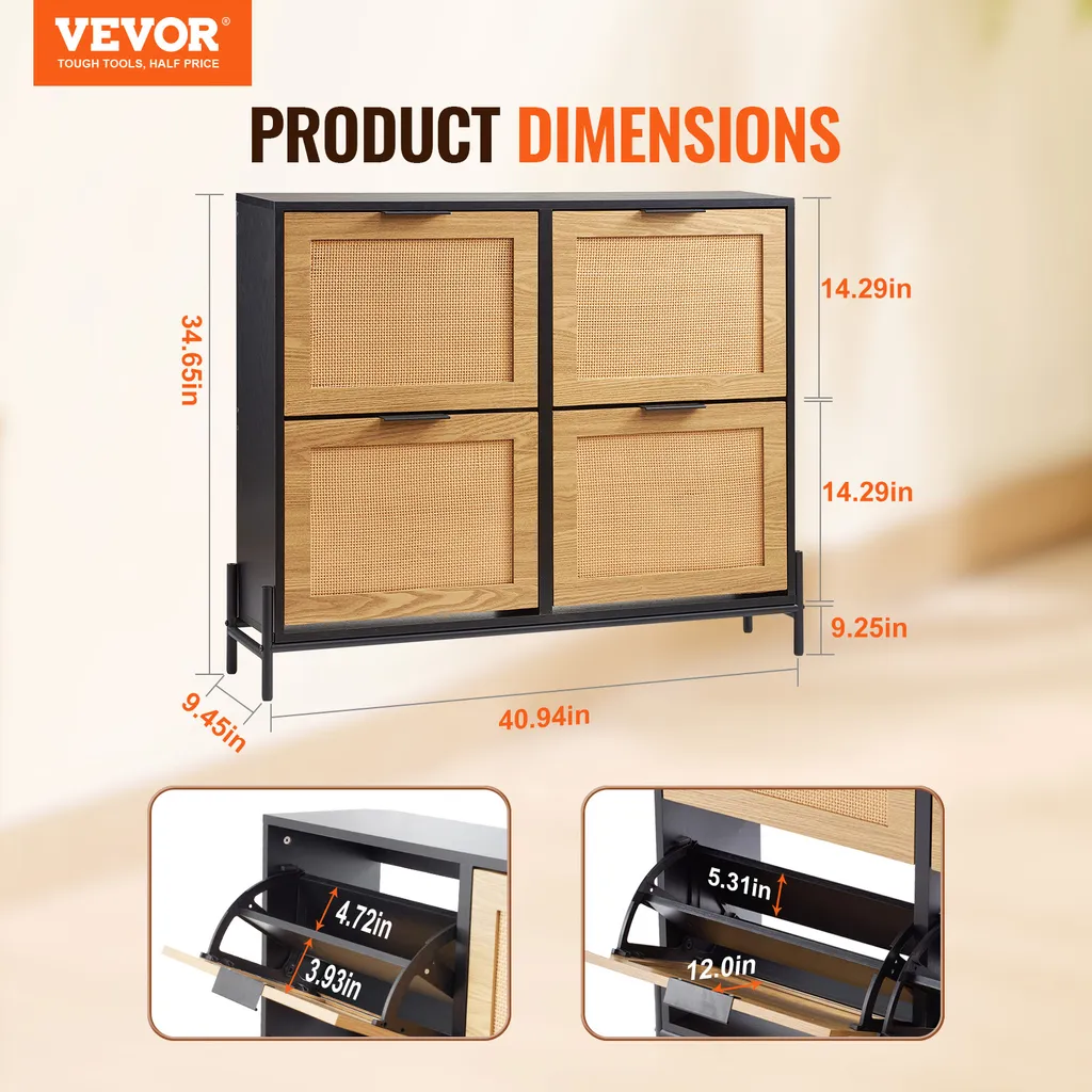 Scarpiera VEVOR 4 Cassetti: Basta Disordine! Rattan e Metallo Slim