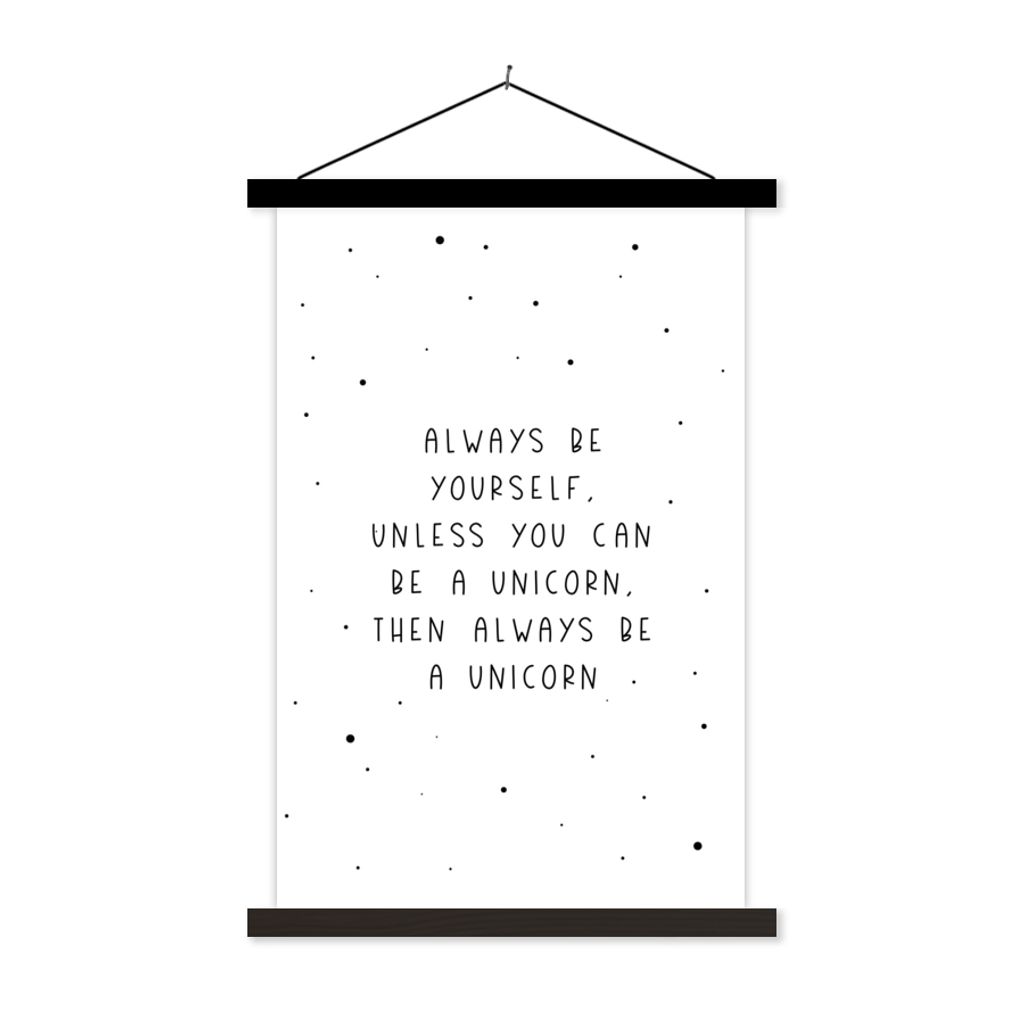 MuchoWow Textilposter Sprichwörter - Sei immer du selbst - Einhorn - Zitate - Mädchen 60x90 cm mit schwarzem Rahmen - Poster Wohnzimmer