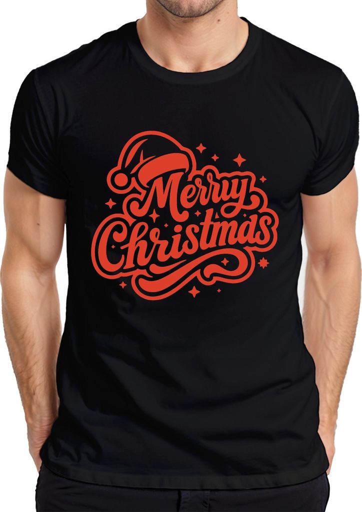 Merry Christmas Weihnachten Geschenk Santa Hat Sterne Vintage Herren T-Shirt, Schwarz, L